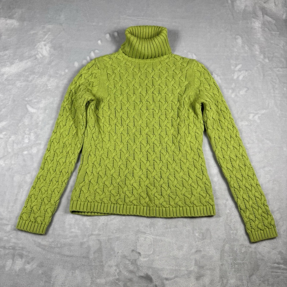 Valerie Stevens Turtleneck Fisherman Sweater Womens Size‎ Small Lime Green